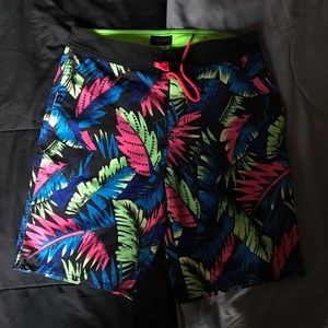 AMERICAN EAGLE Board Shorts Sz. S Neon Palm Hawaii